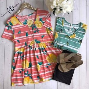 Lime n Chili: Mint Lemon Print Babydoll Top
